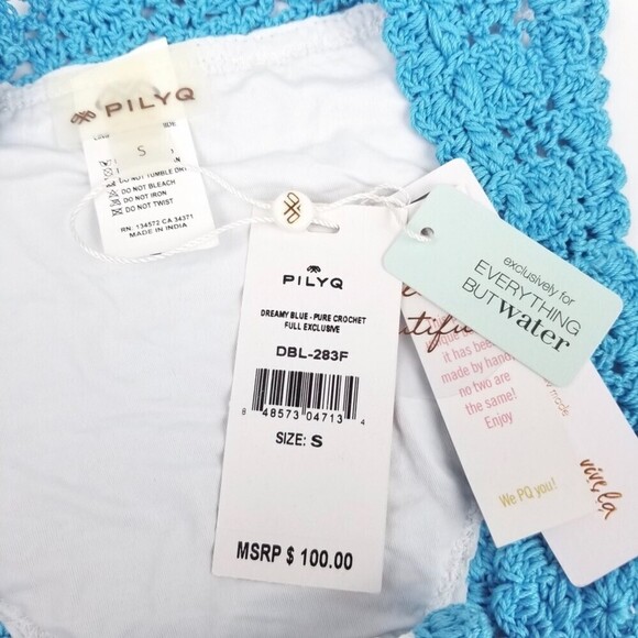 NWT PQ Swim Dreamy Blue Pure Crochet Full Cut Bikini Bottom Small Boho Knit - Picture 5 of 5